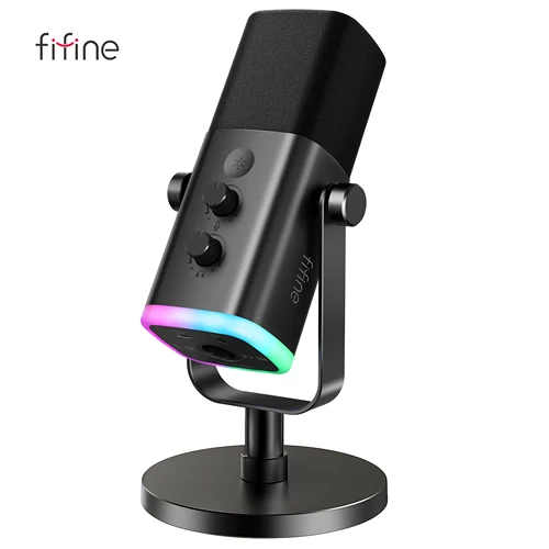 FIFINE USB/XLR ダイナミックマイク、タッチミュートボタン、ヘッドフォンジャック、I/O コントロール、PC PS5/4 ミキサー、ゲームマイク Ampligame AM8 用