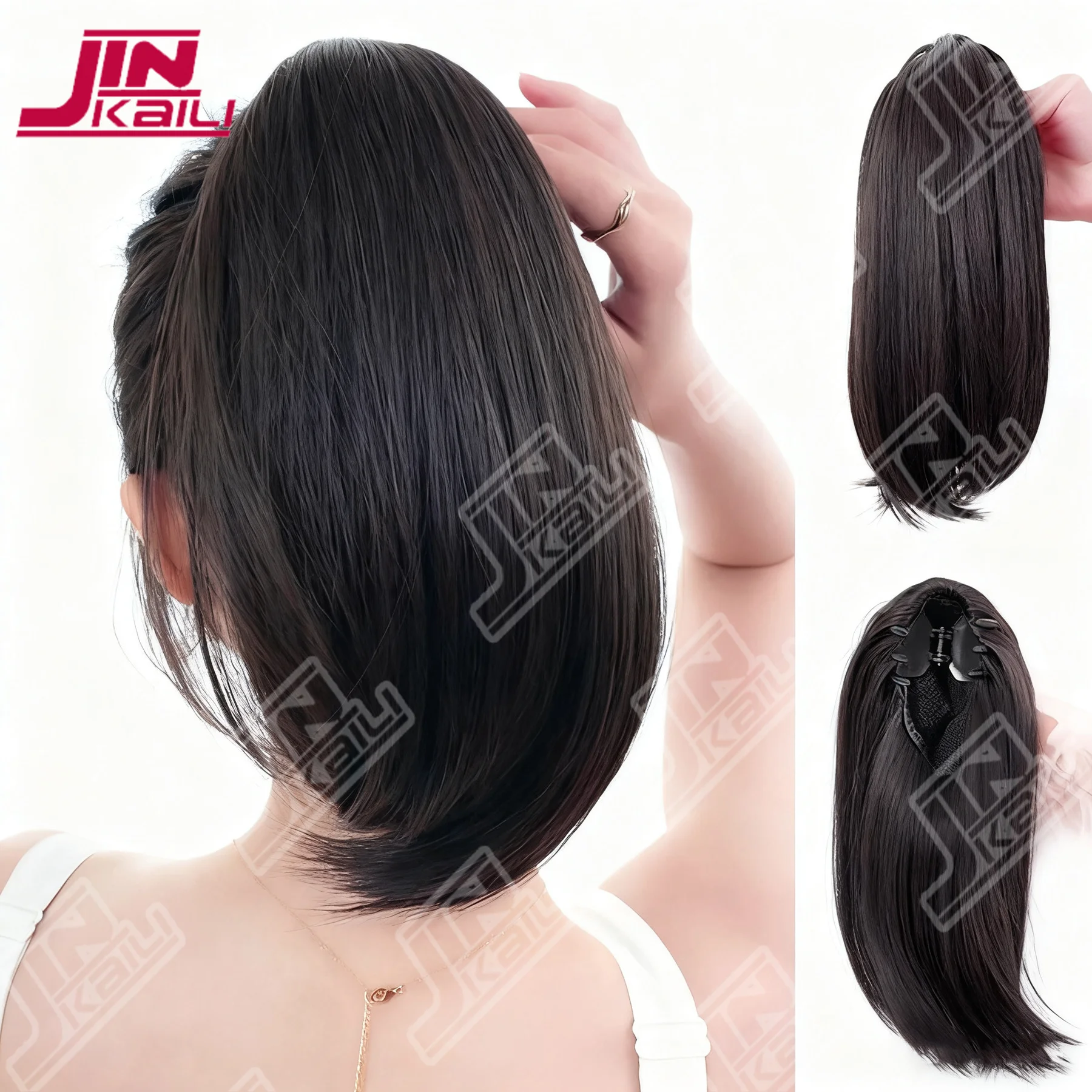 

JKL Синтетические 30 см короткие прямые парики на клипсе для женщин, натуральные пушистые, слегка деформированные, искусственный хвост, наращивание волос