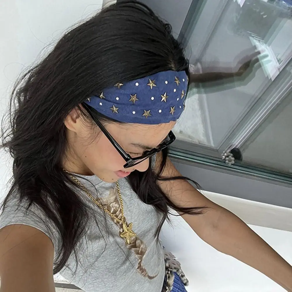

Hair Accessories Colth Wide Star Rivet Headband Y2K Face Wash Wide Edge Hairband Spicy Girl Korean Style Retro Hair Hoop Daily