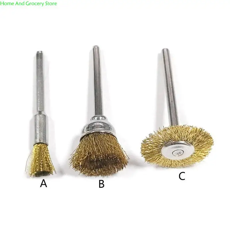 

0XXA Pack Of 10 3mm Shank Copper Wire Wheel Brushes For Metal Polishing Tools