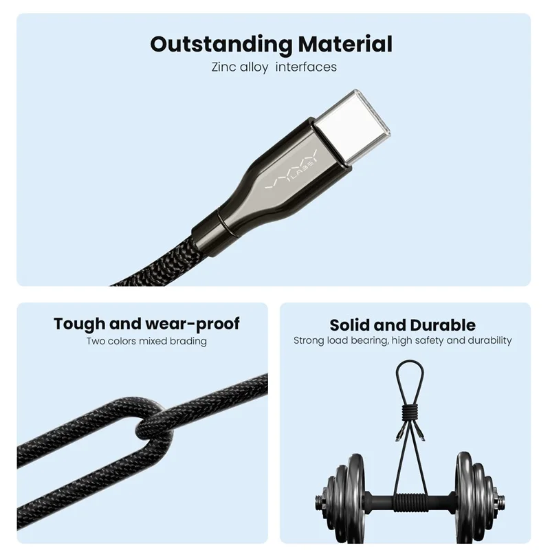 Vyvylabs 60 واط كابل شحن سريع نوع C إلى نوع C كابل آيفون 17 16 15 لماك بوك باد سامسونج شاومي كابل الشاحن السريع