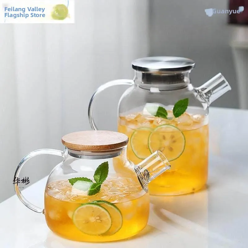 

Heat Resistant Glass Tea Pot Cold Water Pot Home Use Tea Brewing Glass Bamboo Cover Cold Water Pot Japanese Style Clear Glass