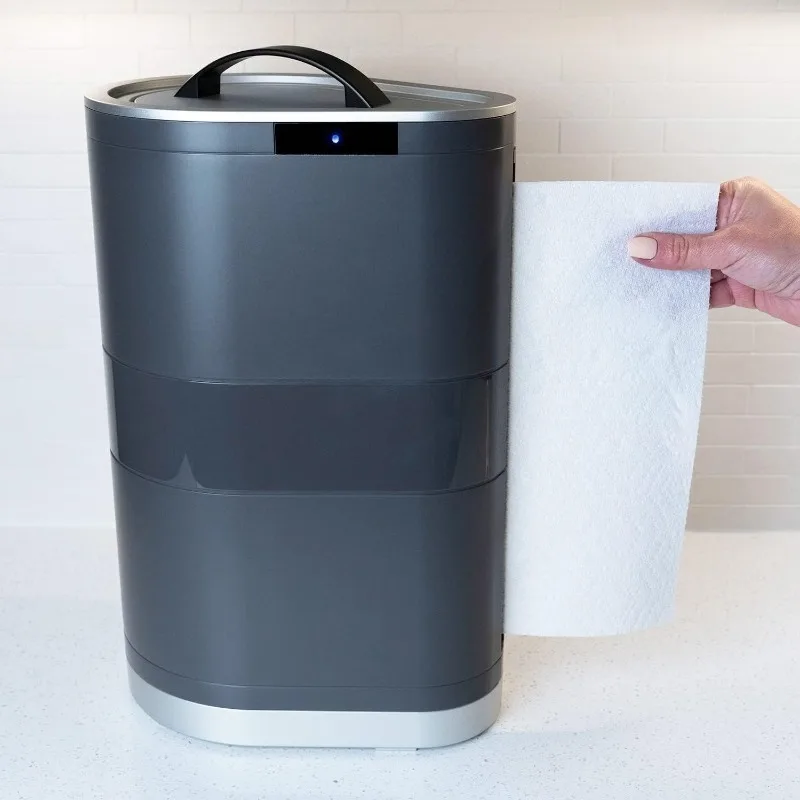 Nouveau! Distributeur de serviettes en papier sans contact de comptoir en gris sur pied, 16 po de longueur x 7,5 po de largeur