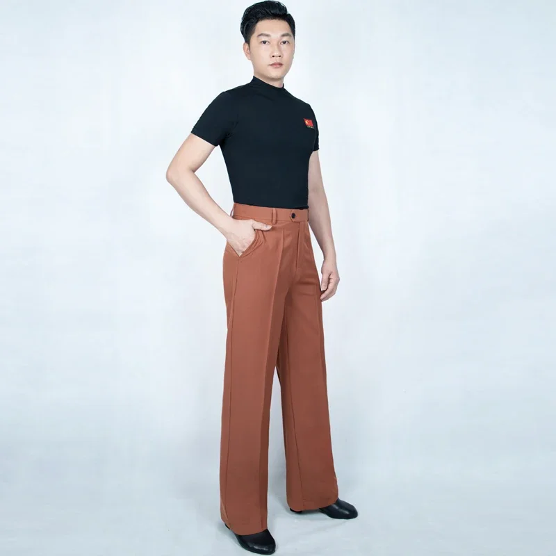 New Men Ballroom Dance Pants Adult Male Brown Black Latin Dance Trousers Rumba Samba Salsa Dance Clothes Practice Pants DNV18254