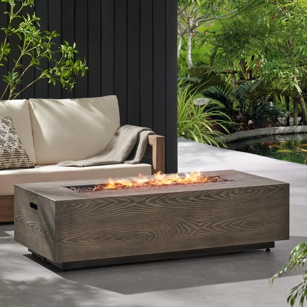 56-Inch Patio Fire Table，Propane Fire Pit- 50, 000 BTU，Auto-Ignition，Iron Pattern， Gas Fire Pits for Outside Patio