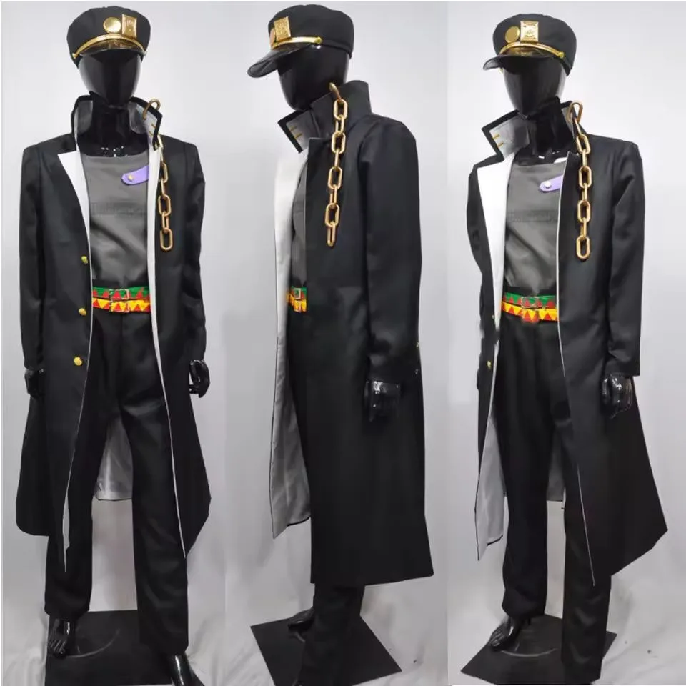 EN STOCK Parte 3 Stardust Crusaders Kujo Jotaro Kujo Traje Negro Uniforme Anime Cosplay Disfraz Fiesta Temática de Halloween