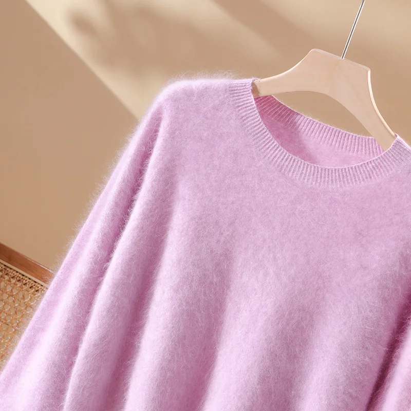2025 شتاء جديد جولة الرقبة الصوف الخالص البلوز السيدات فضفاضة كسول الرياح نحى الصوفى متماسكة قاع قميص