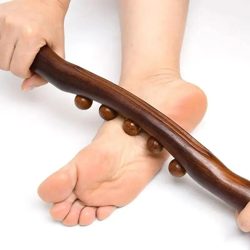 Guasha 5-Bead Wood Massage Roller Stick Lymphatic Drainage Tool for Full Body Relaxation Home Travel Use