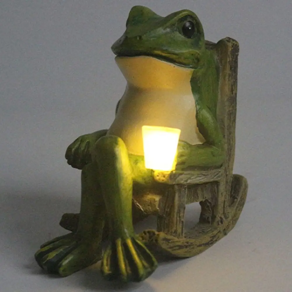 Luminária Noturna Solar Impermeável em Formato de Sapo, Estilo Rústico Criativo, Lâmpada de Sapo em Cadeira de Balanço, Ornamento de Desenho Animado Fofo