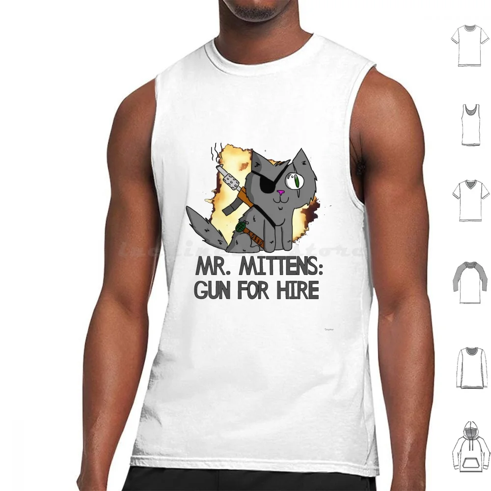 Mr. Mittens : Gun For Hire Tank Tops Vest Sleeveless Funny Hit Man Hit Man Cat Kitty Kitten Gun Explosion Cute Humor Grey