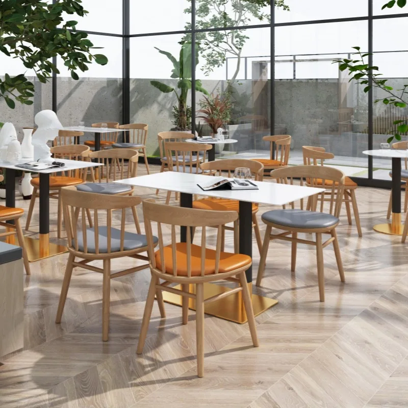 

Log wind catering dessert milk tea shop cafe table and chair combination rock slab table solid wood chair dealer