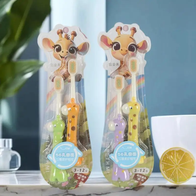 

2 Pcs Soft Bristles Kids Toothbrushes Giraffe Shaped Child Cartoon Toothbrush For Kids 3-6-12