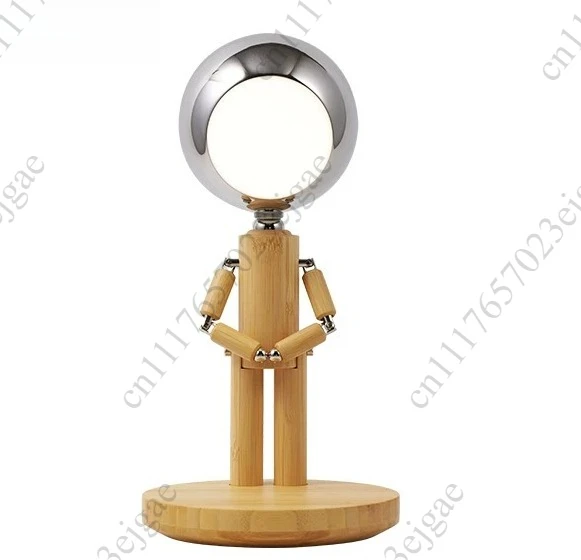 Cartoon Moon Desk Lamp with USB Rechargeable Solid Wood Atmosphere Stepless Dimming Desk Lamp for Bedroom Bedside