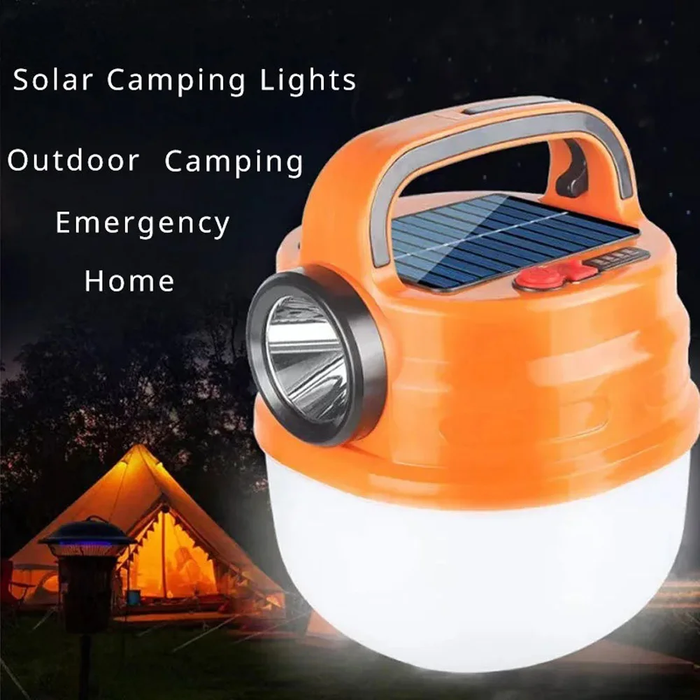 Portable Camping Solar Lantern Lights Rechargeable Solar And USB Powered Adjustable Brightness Handheld Flashlight Tent Lamp