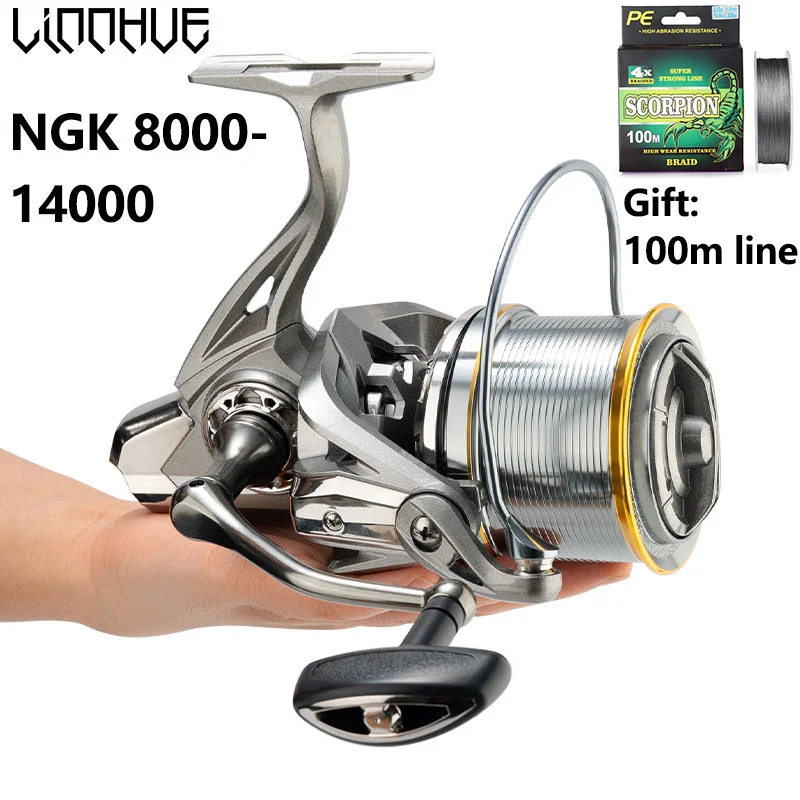 LINNHUE Grande Spinning Mulinello da pesca 8000-14000 9000 10000 12000 Max Drag 20KG Mulinello da mare Linea libera Acqua salata Pesce d'acqua dolce Pesca