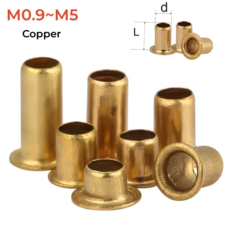 50~500pcs Brass Tubular Rivets M0.9M1.3M1.5M1.7M2M2.3M2.5M3M3.5M4M5 Copper Hollow Rivet Nuts for PCB Circuit Board