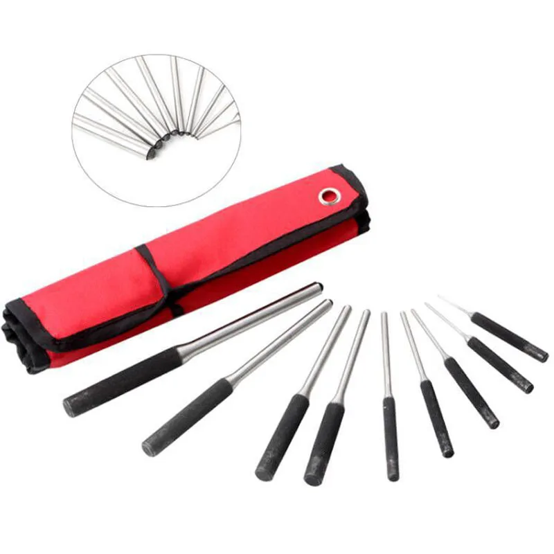 K50 9pcs Steel Round Head Pins Punch Set Adjuster Punch Hunting Remover Pin Punch Tools Accessories Remove Repair Chisel Tool