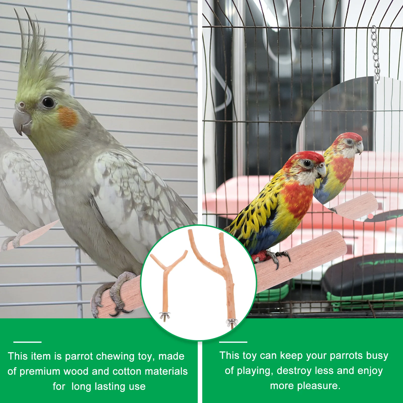 

2pcs Standing Poles Wooden Parrot Perch Stand Rack Pet Bird Exercise Branch Durable Cage Accessory For Bird Cage Nest Pet Supply