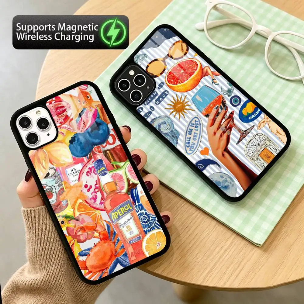 Aperol Spritz Pattern  Phone Case For iPhone17,16,15,14,13,12,11 Plus,Pro Supports Magnetic Wireless Charging