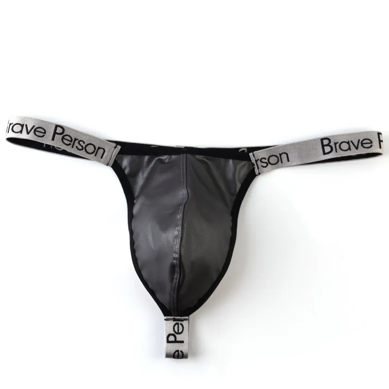 

Men's Faux Leather T-Back Thong, Punk Style Glossy Underwear for Men U Pouch Open Buttocks Underpants Gays Fashion Daily Panties