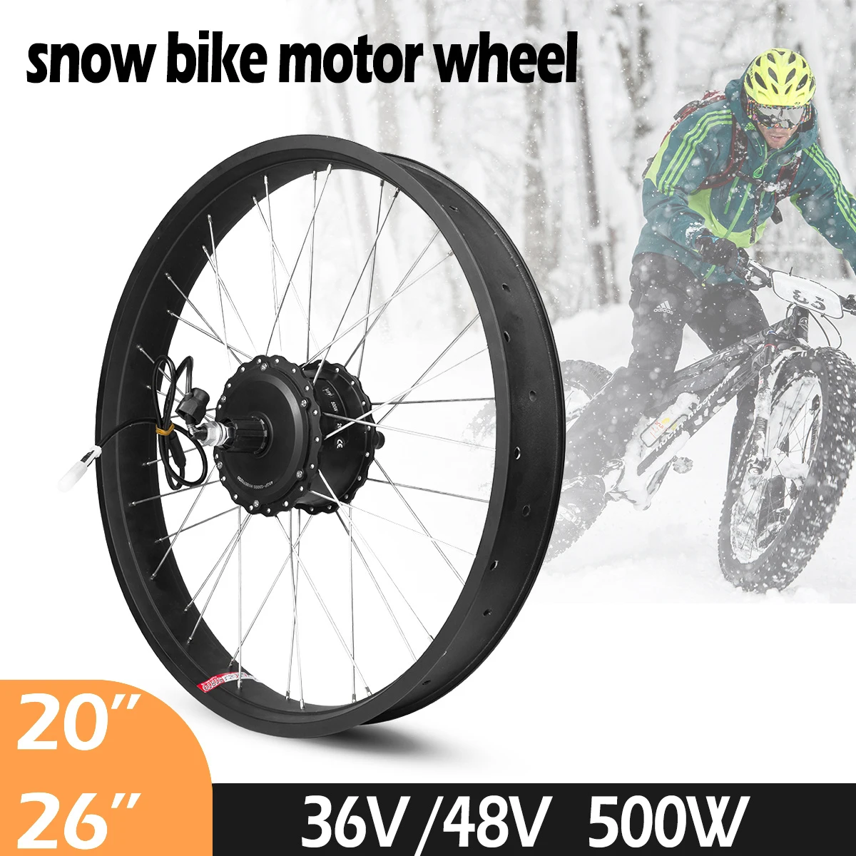 Fat Tire Bicycle 36V 48V 500W 20 26inch Rear Bicycle Hub Motor Wheel For Snow e-BIKE Conversion Kit Rear Cassette Motor Wheel