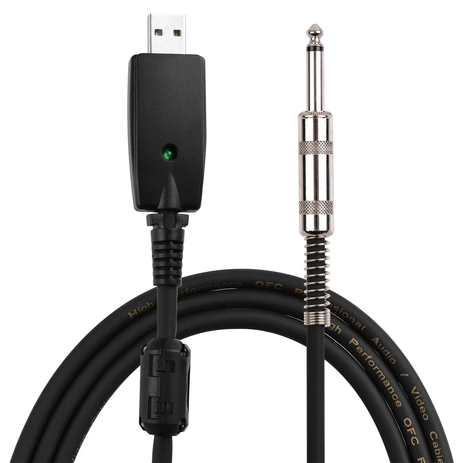 

3-метровый гитарный USB-аудиокабель Моно-кабель для электрогитары Интерфейс USB для аудиоразъема 6,35 мм, совместимый с ПК Windows и macOS