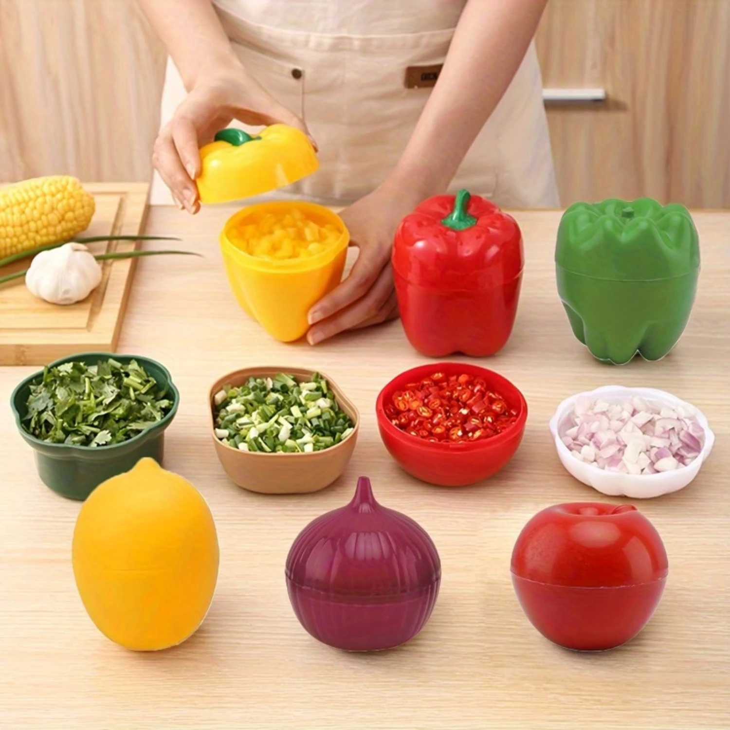 

5pcs Plastic Food Container Set, Vegetable And Fruit Shaped Fresh-Keep Box, Reusable Refrigerator Organizer, Kitchen Organizat