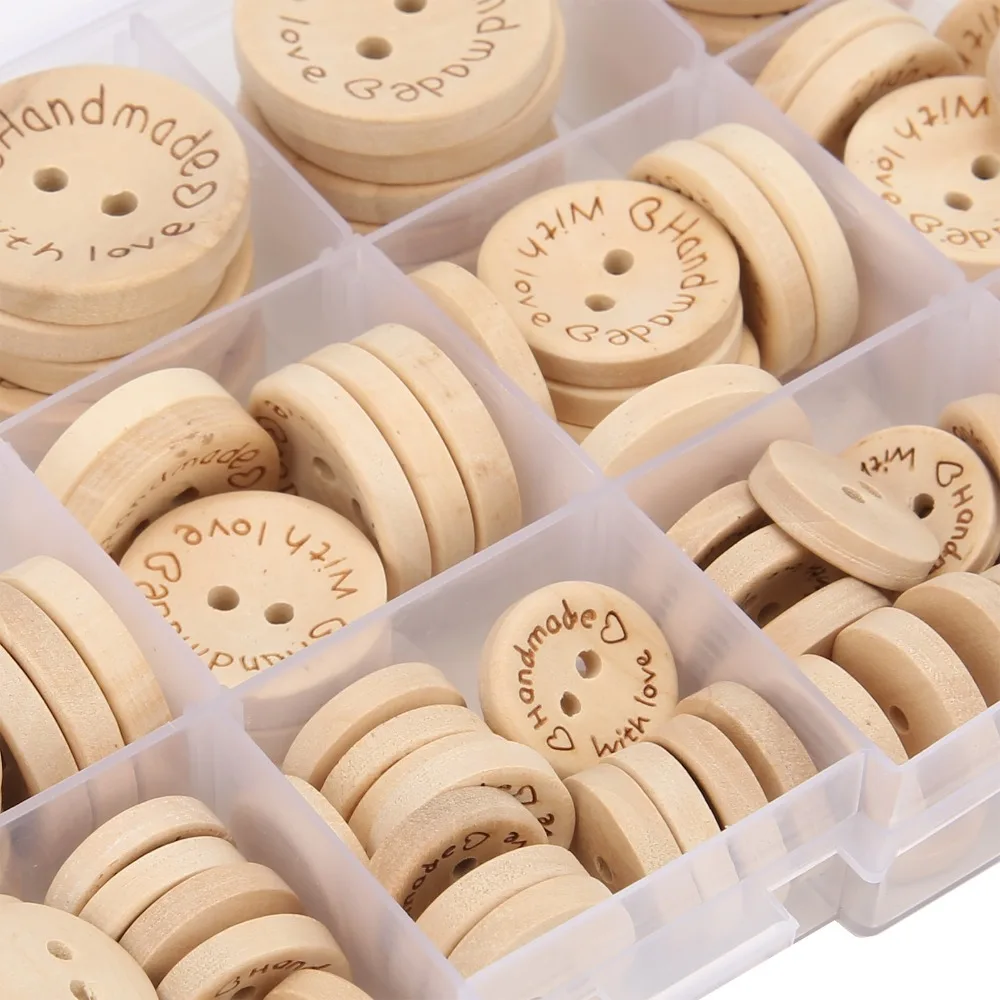 140PCS Two Hole Layout Wooden Craft Buttons Bowl Rim Profile Wood Tone Two Hole Wood Fasteners Smooth Polished Edge