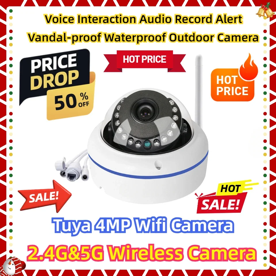 

Voice Interaction Audio Record Alert Vandal-proof Waterproof Outdoor Camera Tuya 4MP Wifi Camera 2.4G&5G Wireless Camera