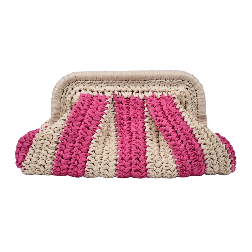 Straw Clutch Handbag Handmade Clutch Purse Summer Beach Bag Striped Woven Handbag Designer Weaving Pouch for Party Vacation