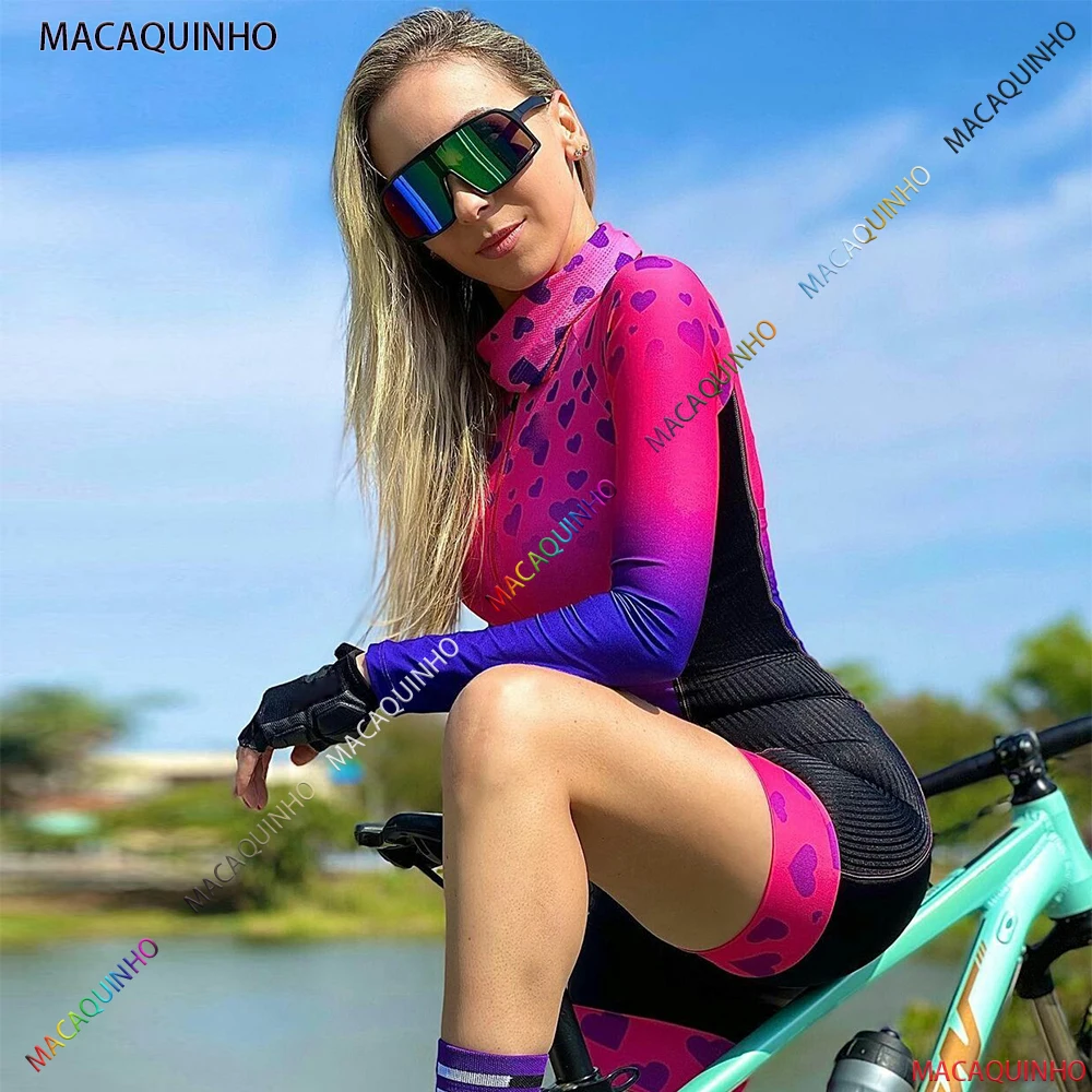 

Pink Women's Long Sleeve Cycling Jumpsuit Bicycle Clothing Sets Free Shipping Brazil Macaquinho Ciclismo