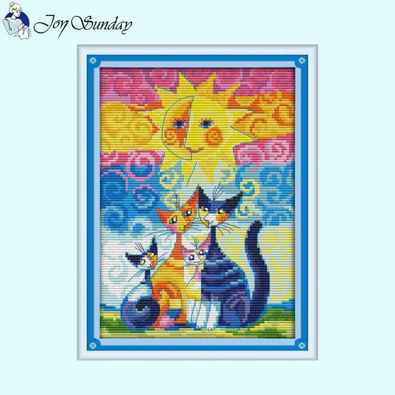 Art Cat Series Cartoon Animal Patterns Cross Stitch Set 14CT 16CT 11CT Counted Stamped Needle Thread Embroidery DIY Sewing Kits