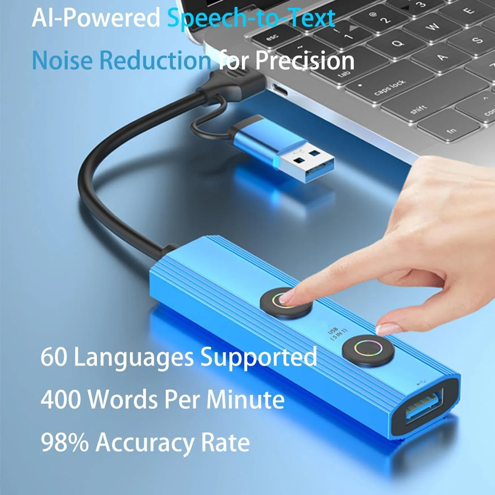 

AI Voice Hub Plug and Play Voice Transcription Translation 5 in 1 3 Ports USB 3.0 Hub for Home Remote Work Business Travel