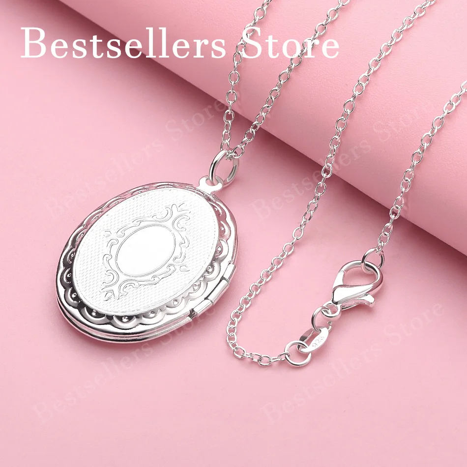925 sterling silver 16-30 inch exquisite foldable photo frame pendant necklace for women's fashion jewelry wedding accessories