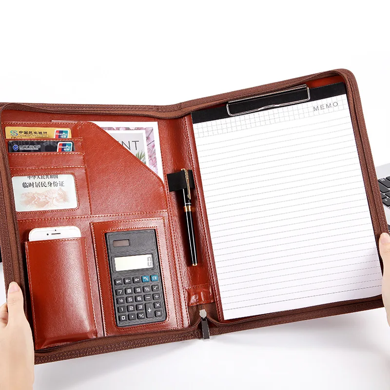 

University Organizer Folder Document Leather A4 Conference Writing Folder Clipboard with storage Contract Zipper Bag Office