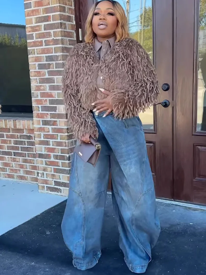 

Street Sle Vintage High Waist Wide Leg Jeans Women's Faion Trendy Casual High Waist Denim Pants Spring Season Ladies