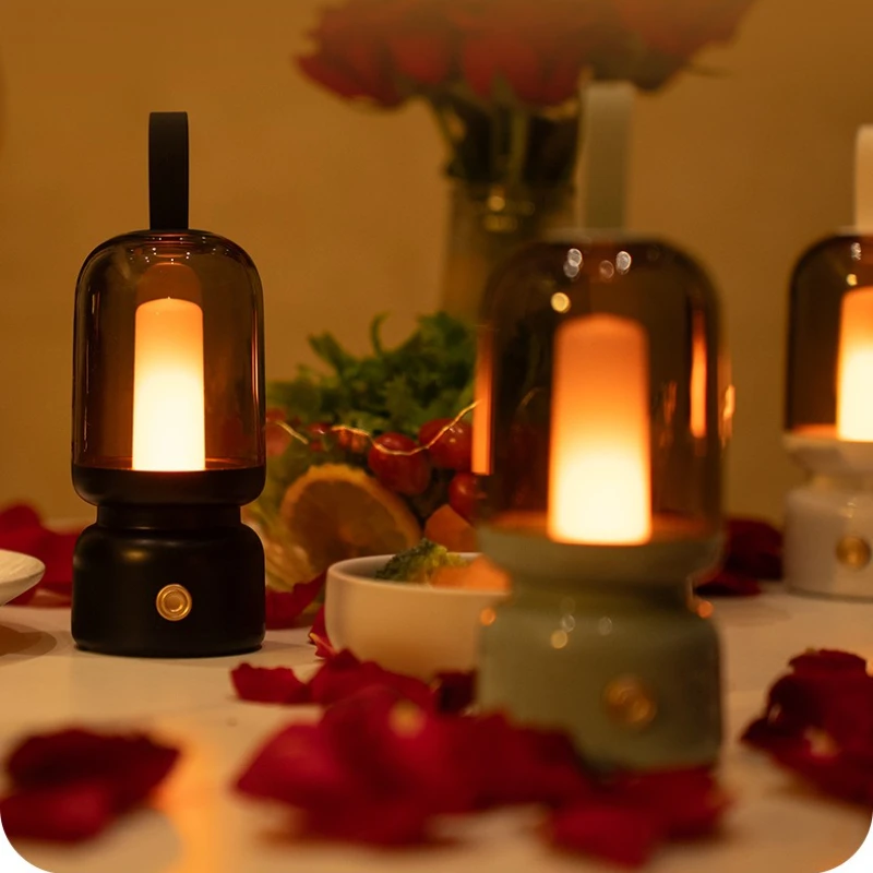 Retro Candlelight มือถือไฟกลางคืนห้องนอน Sleep Soft Light บรรยากาศโคมไฟแบบพกพา Outdoor Camping Light