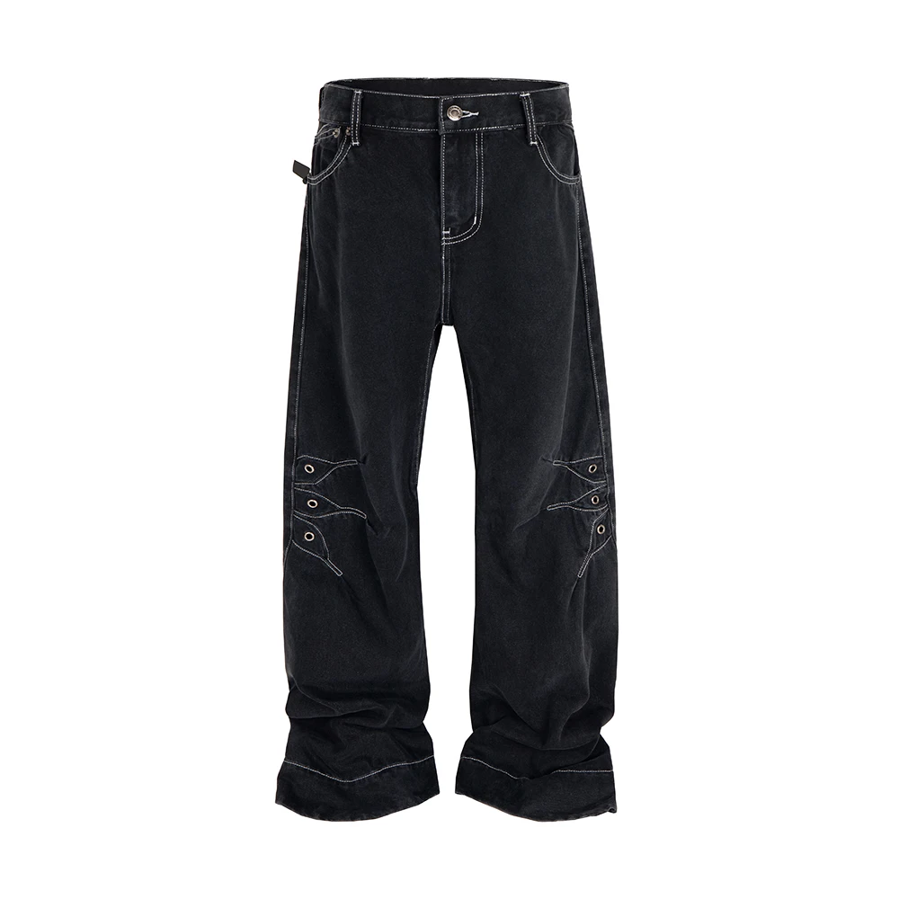Bent Knife Deconstruction Jeans Pants for Men High Street Straight Solid Color Loose Baggy Denim Trousers Ropa Hombre Cargos