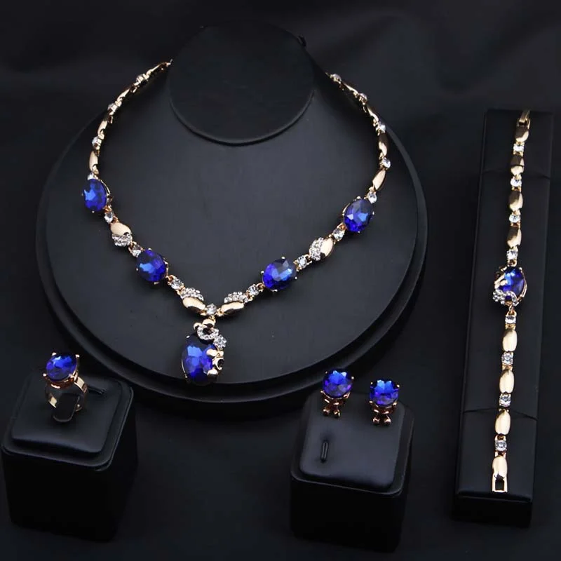 

European and American fashion gemstone jewelry necklace set - bridal women's alloy accessories set of four pieces