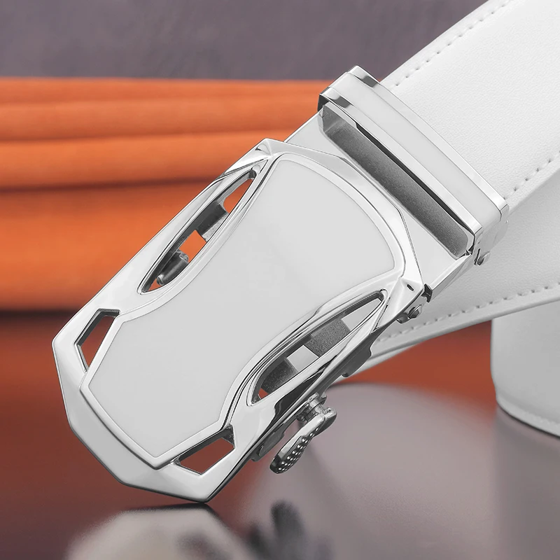 High quality automatic buckle designer belt white leather belt men's casual set young boy brand luxury ceinture homme