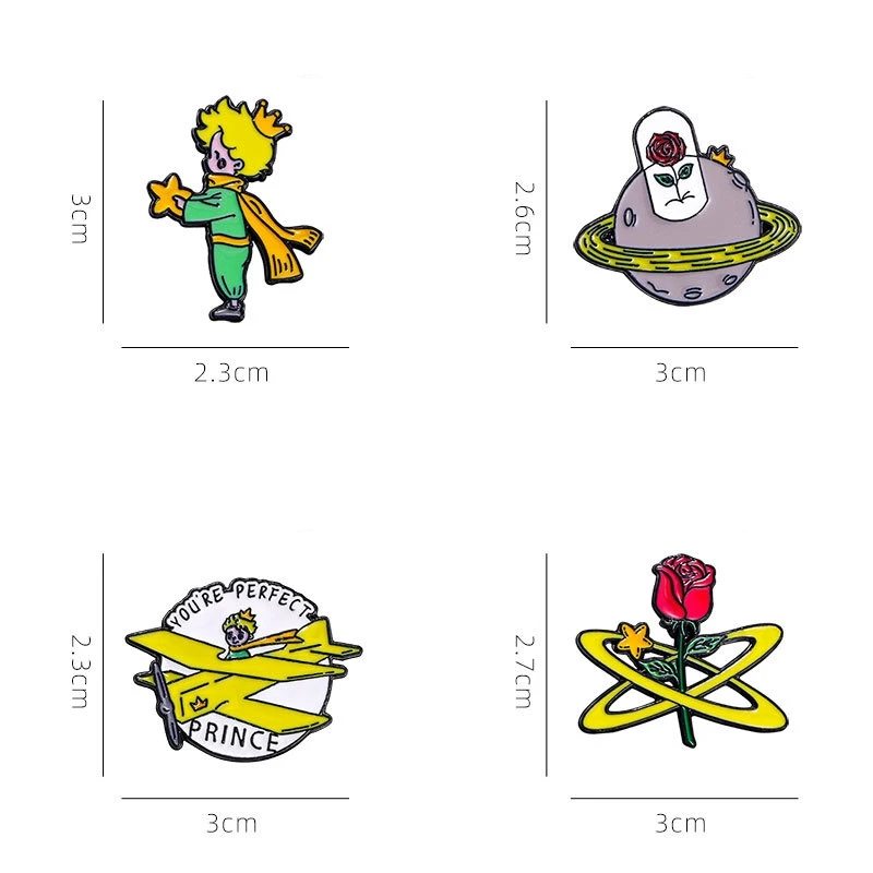 Cute Cartoon The Little Prince Series Enamel Brooch Creative Rose Lapel Pin Badge Backpack Clothing Hat Accessories