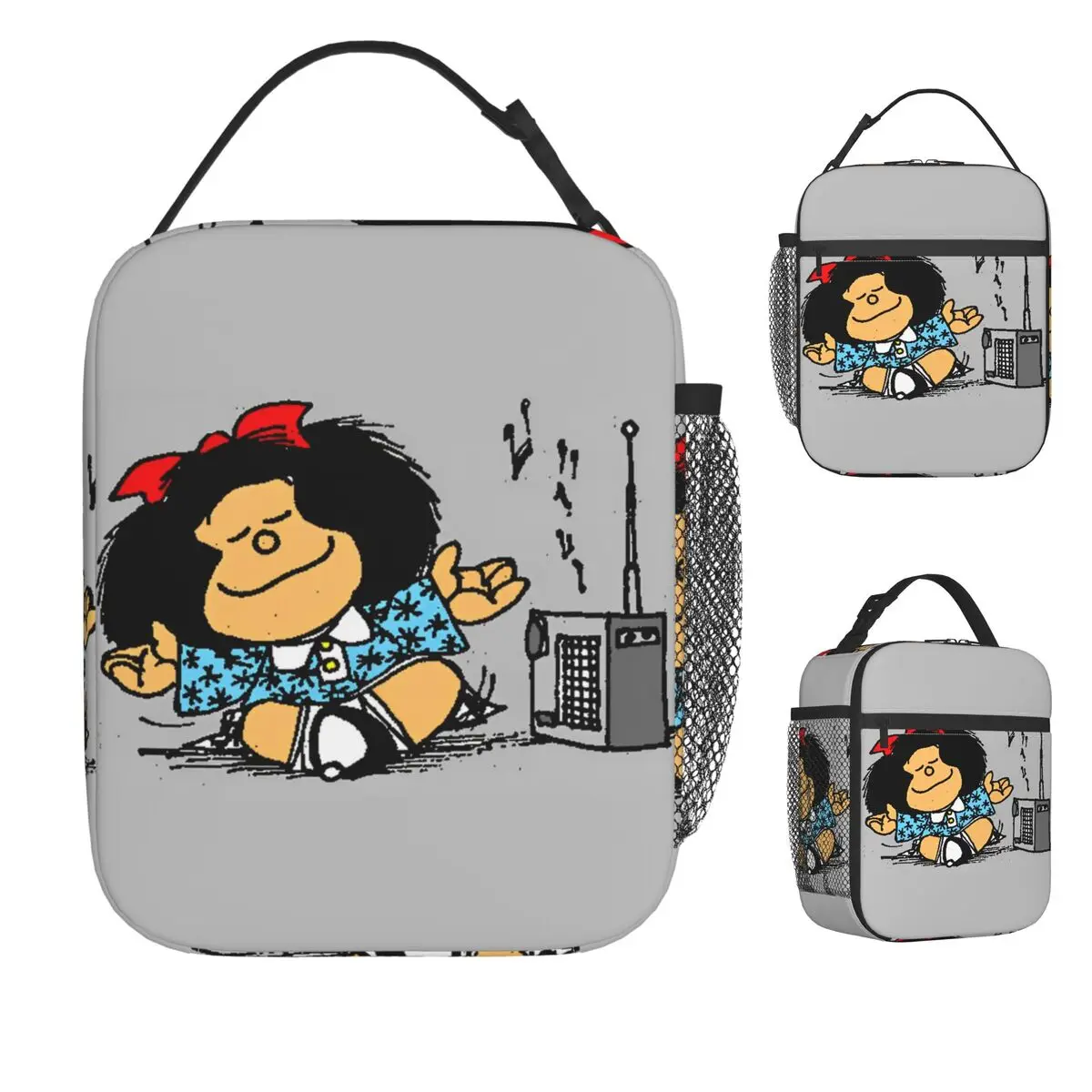 

Mafalda Comic Cartoon Kawaii Lunch Bag Portable Zipper Lunch Box School Designer Cooler Bag Fun Oxford Thermal Tote Handbags