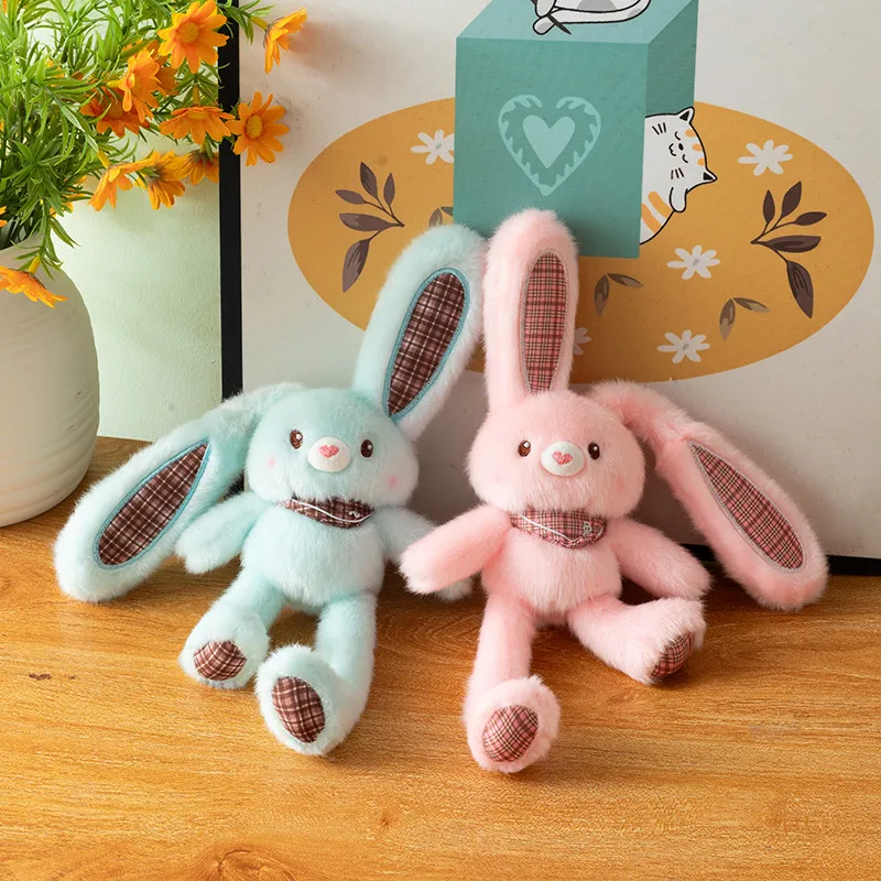 Creative Pulling Rabbit Plush Toy Soft Stuffed Bunny Keychain Ear Pulling Rabbit Schoolbag Pendant Stress Relief Gift For Kid