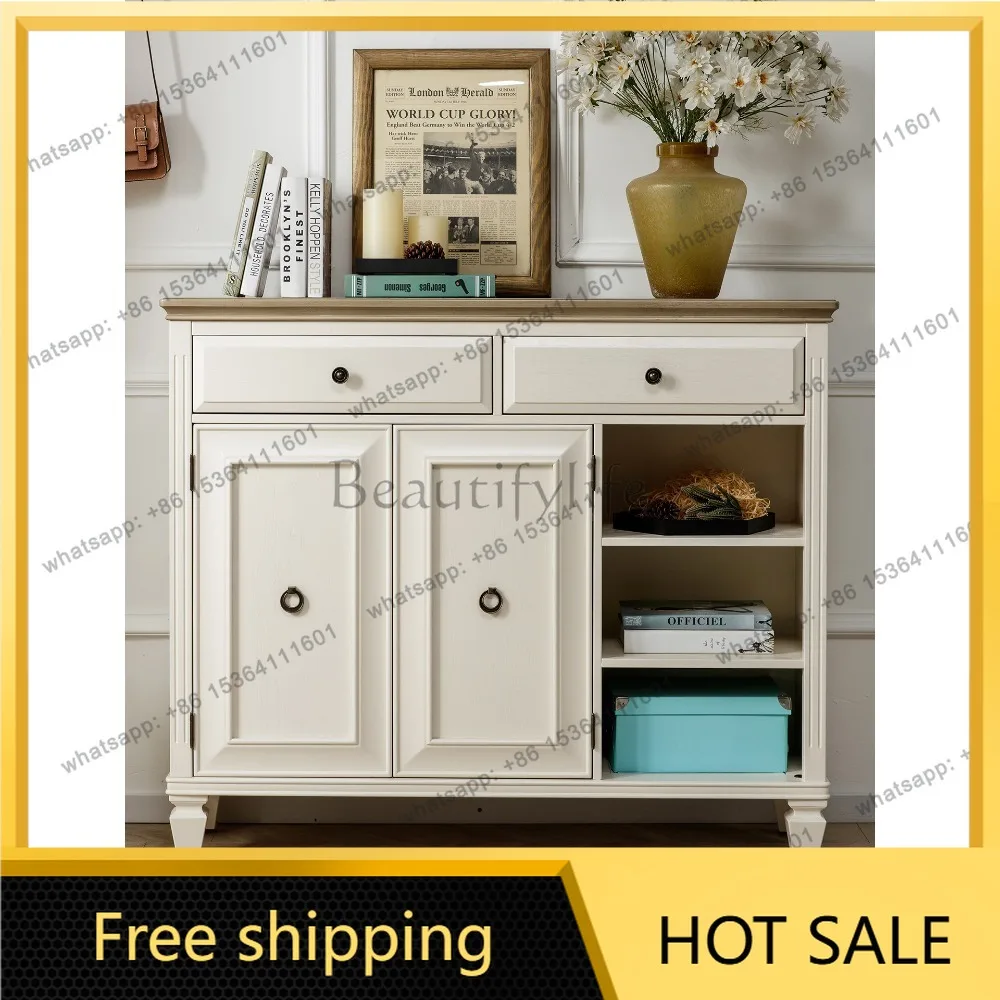 Hot American Mediterranean Shoe Cabinet Full Solid Wood Balcony Locker Red Oak Log Porch Storage