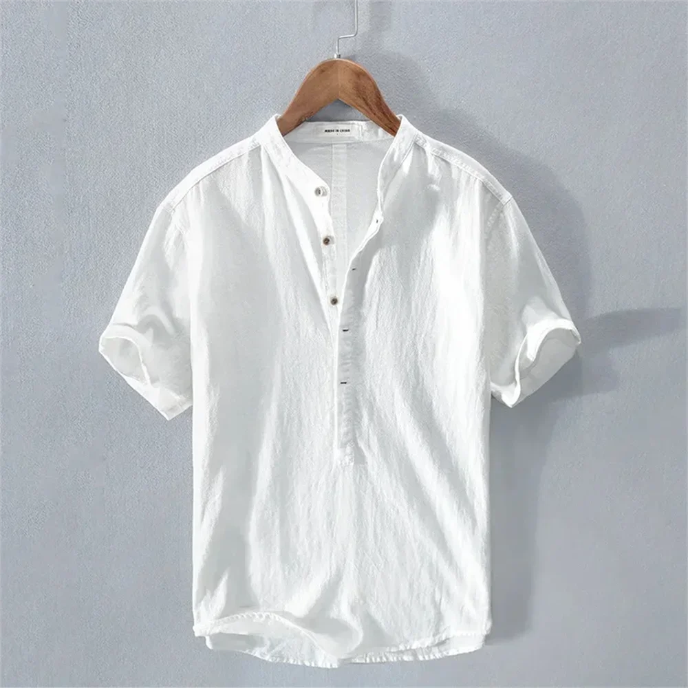 

Linen shirt 100% summer Hawaiian shirt casual vacation men's shirt outdoor street casual V-neck short sleeved 10 color