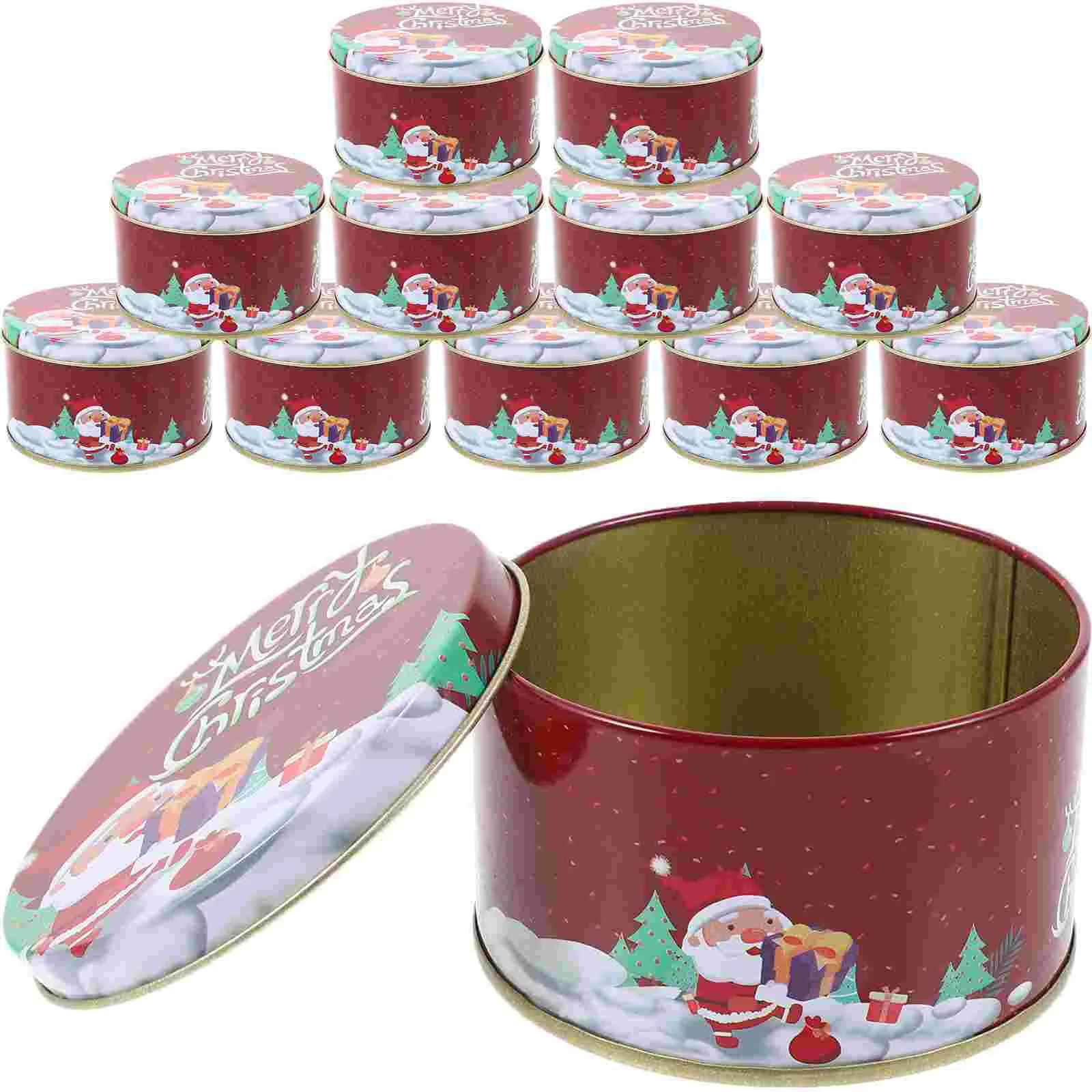 

12 Pcs Decorative Round Tinplate Boxes Christmas Candy Jar Chocolate Containers Decorate Child