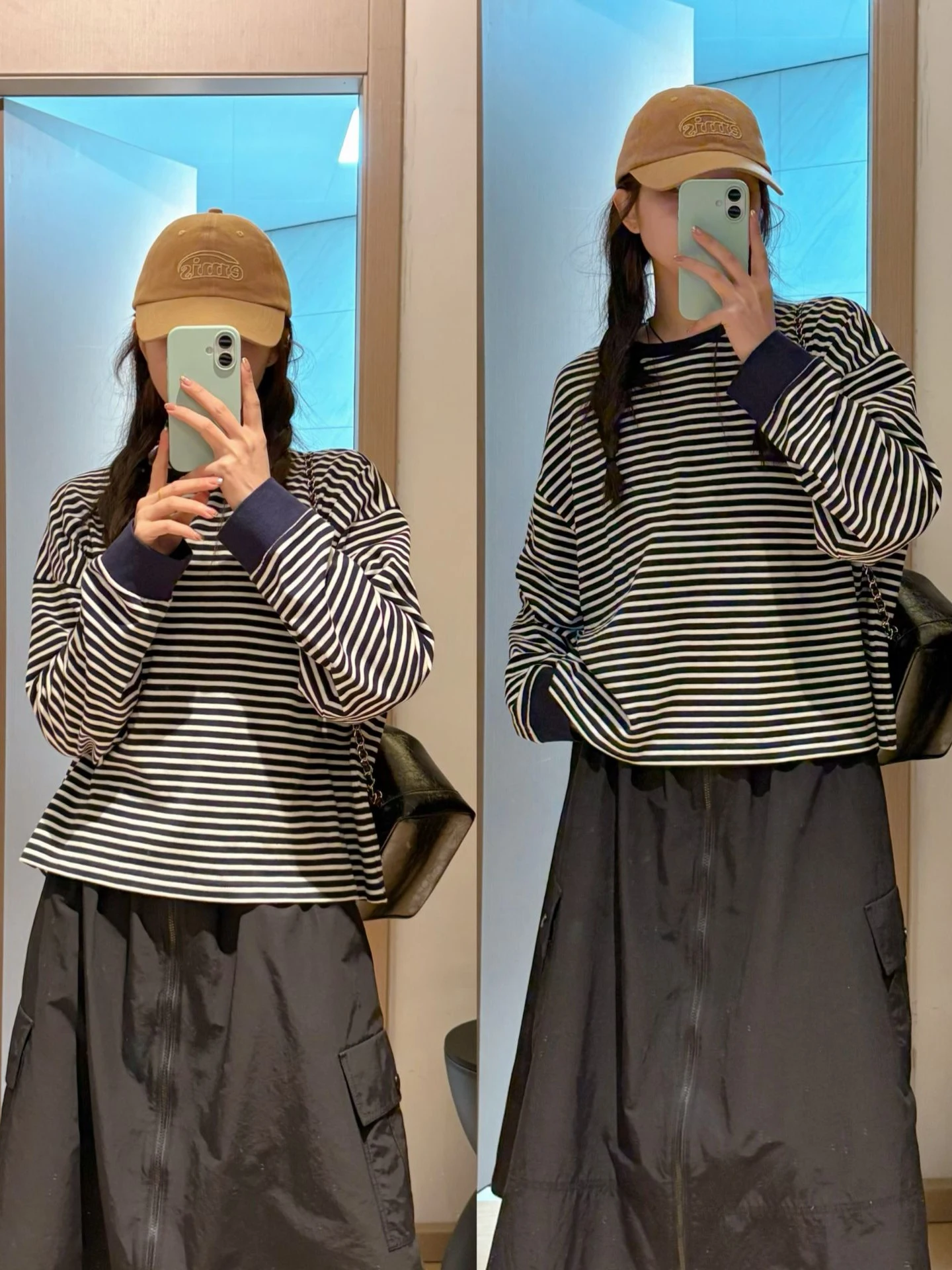 

Loose Fit Stripe Long Sleeve Hoodie Women's Casual Style round Neck Overhead Cotton Top Slimming Effect Home Fashion