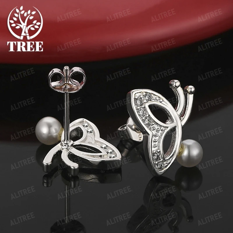 

Classic 925 Sterling Silver Butterfly Beads Stud Earrings Women's Party Engagement Wedding Birthday Accessories High-End Jewelry