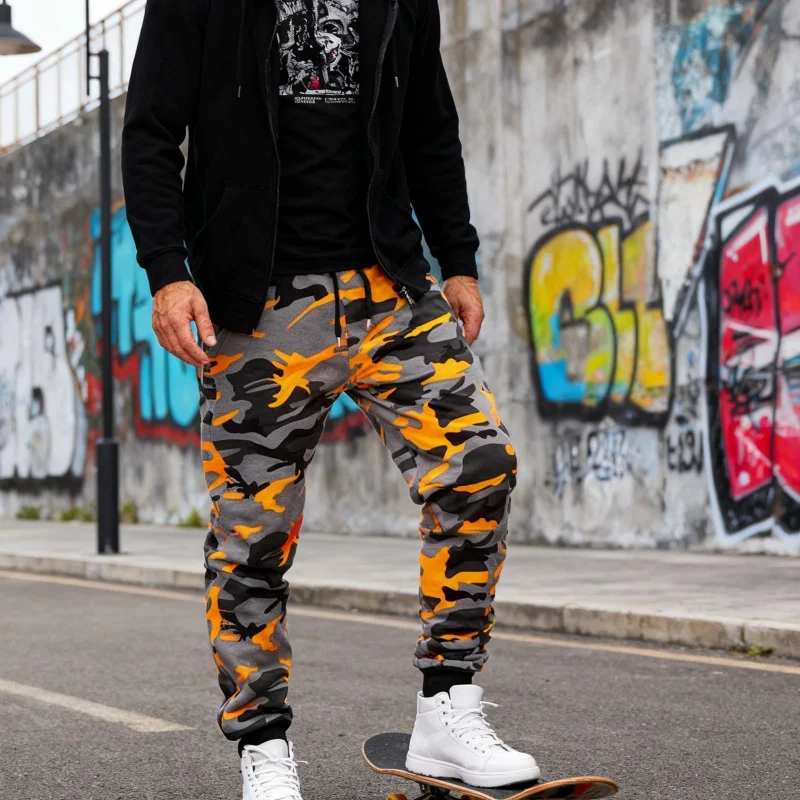 2023 new Running Sweatpants Men Camouflage Elasticity Cargo Pants Drawstring Multi Pockets Bottoms Casual Jogger Trousers