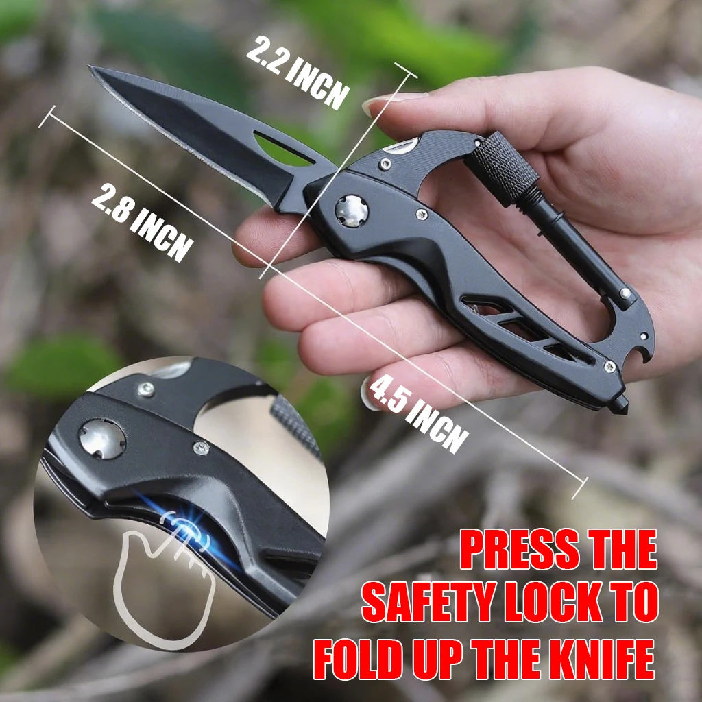 Outdoor multi-functional tool, EDC knife, foldable portable tool, climbing buckle, for outdoor camping and hiking, men's gift